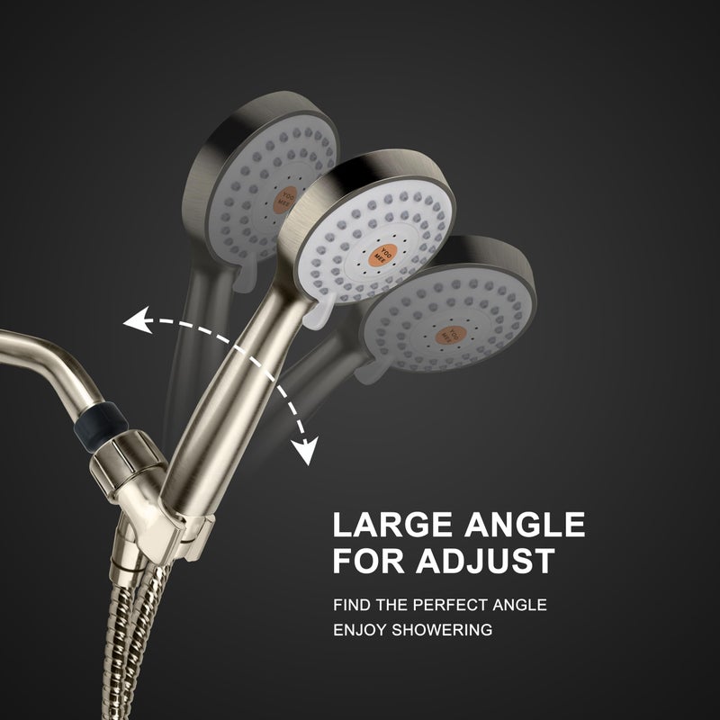 YOO.MEE High Pressure Handheld Shower Head with Powerful Shower Spray against Low Pressure Water Supply Pipeline, Multi-functions, w/ 79'' Hose, Bracket, Brushed Nickel Finish - Image 5